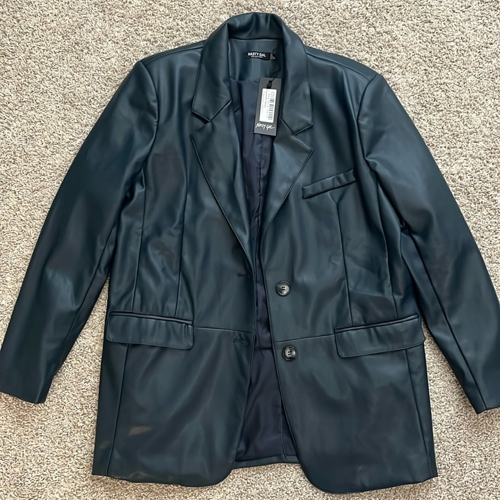 Nasty Gal Faux Leather Blazer Dark Navy Women’s US Size 6